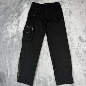 Men's black cargo pants Size 30 with multiple pockets and leg zippers